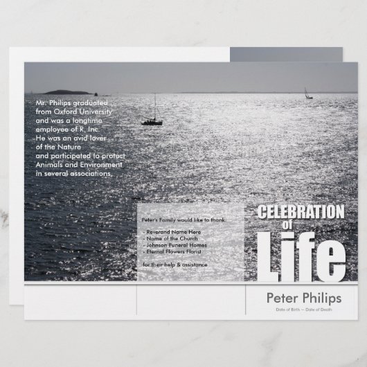 Dépliants de programme de service commémoratif de (Devant / Derrière)