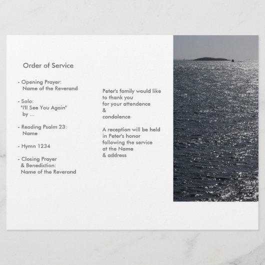 Dépliants de programme de service commémoratif de (Dos)