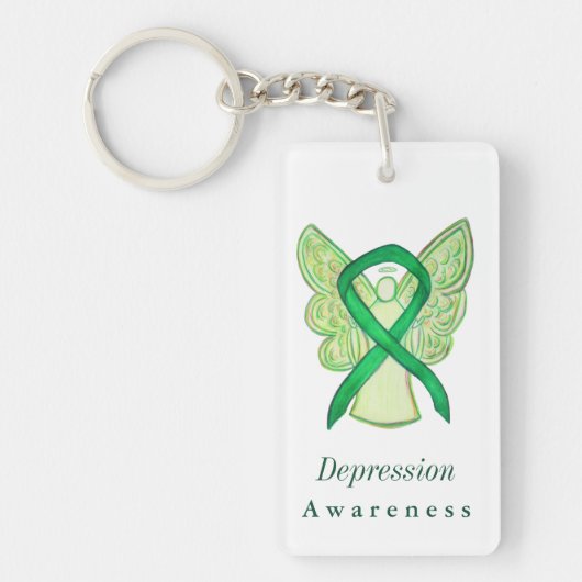 Depressie Bewustzijn Lint Engel Aangepaste Sleutel Sleutelhanger (Voorkant)