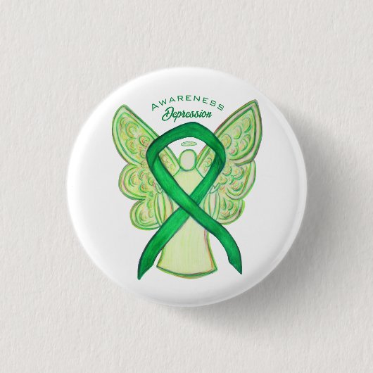 Depressie Bewustzijn Lint Groene Engel Pin Button (Voorkant)