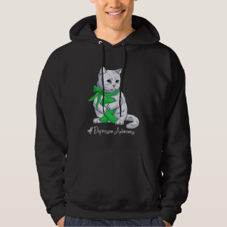 Depression Awareness Month Green Ribbon Cat Hoodie