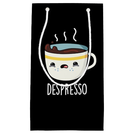 Depresso Funny Sad Espresso Coffee Pun Dark BG Klein Cadeauzakje (Voorkant)