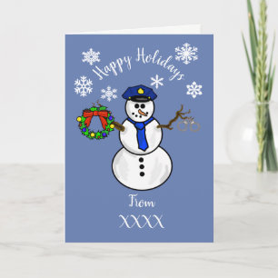 Dept voor een politieman Snowman-kerstkaart of een Feestdagen Kaart