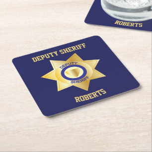 Deputy Sheriff Gold Star Aangepast Vierkante Kartonnen Onderzetter