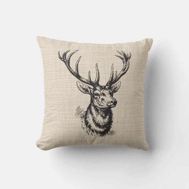  Der Antlers op Faux Linen textuur Kussen (Voorkant)