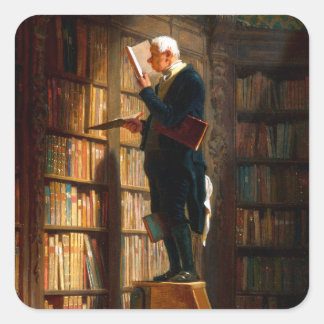Der Bücherwurm von Carl Spitzweg Deutsche Malerei Vierkante Sticker