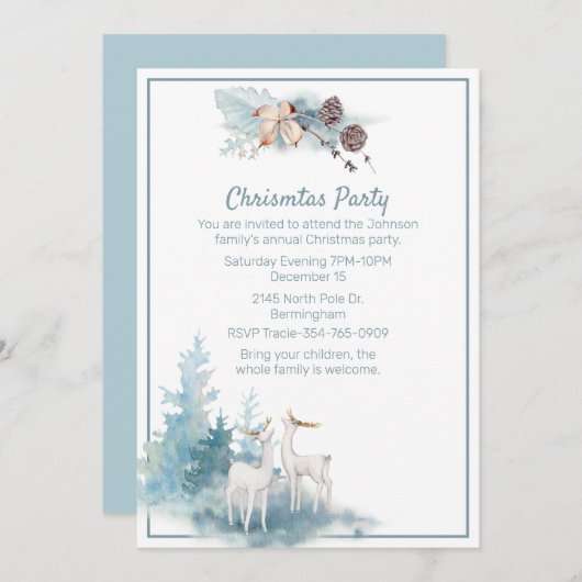 Der et Pastel Foliage Noël Invitation (Devant / Derrière)