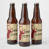 Der Head met Antlers op Faux Wood Bier Etiket (Flessen)