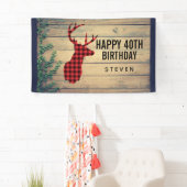 Der Head met Antlers op houten planken met bladere Spandoek (Insitu)