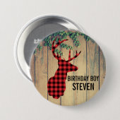 Der Head met Antlers - Rustic Red Pset Ronde Button 7,6 Cm (Voorkant /achterkant)