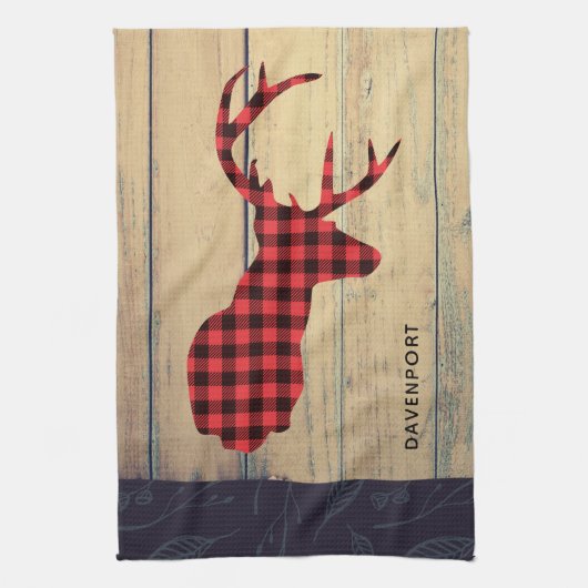 Der Head met Antlers - Rustic Red Pset Theedoek (Verticaal)