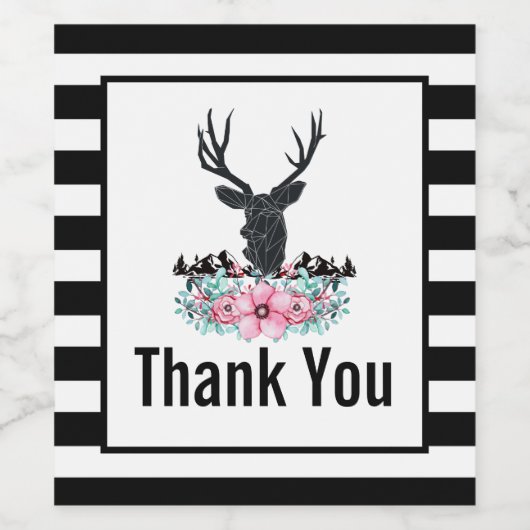 Der Head met bloemen en bergen Dank u Wijn Etiket (Enkel label)