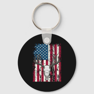 Der Head Skull Hunting Amerikaanse vlag Sleutelhanger