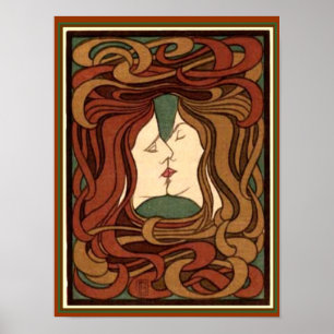"Der Kuss" van Peter Behren Art Nouveau Print 12x1