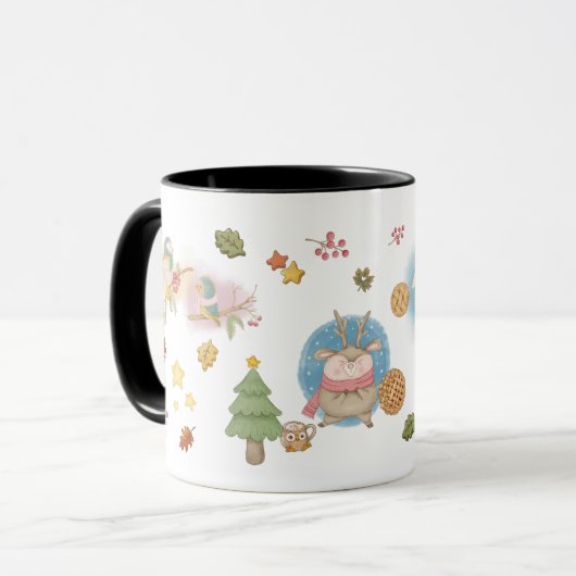 Der, vogel, konijn en Snowman op vakantieverlof Mok (Voorkant links)