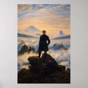Der Wanderer über dem Nebelmeer door Friedrich Poster