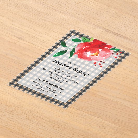 Derby Day Red Rose op Gingham Acryl Uitnodigingen (Laagn)