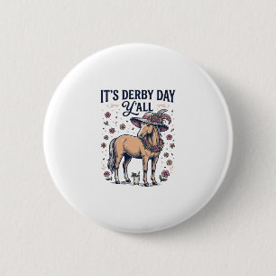 Derby Day Y'all Paard Bloemen Hoed Ronde Button 5,7 Cm