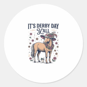 Derby Day Y'all Paard Bloemen Hoed Ronde Sticker