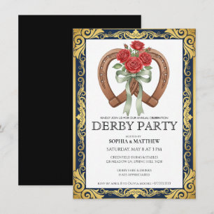 Derby-feest uitnodiging Hoefijzer Bloemig Elegant