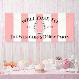 Derby Feestdecoratie Roze Strepen Hoefijzer Welkom Spandoek