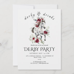Derby-feestuitnodiging – Bloemenkop van paard met Kaart