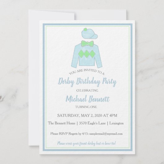 Derby-feestuitnodiging met aquarel jockeyzijde kaart (Voorkant)