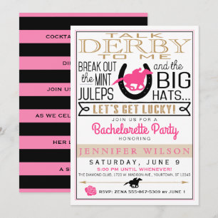 Derby Girly/Bachelorette Party Roze/Zwart/Goud Kaart