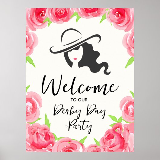 Derby Hat Lady Silhouette and Roses Welcome Poster (Voorkant)