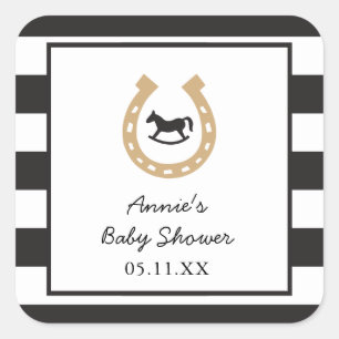 Derby Hoefijzer Baby shower Gepersonaliseerde Stic Vierkante Sticker