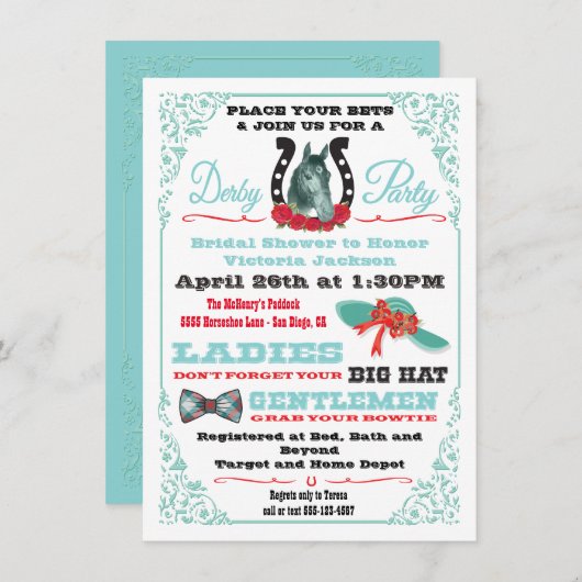 Derby Horse Racing Invitations de douche nuptiale (Devant / Derrière)