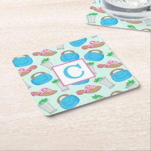 Derby Mint Julep Preppy Monogram Vierkante Kartonnen Onderzetter