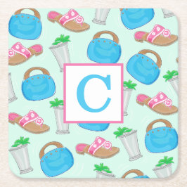 Derby Mint Julep Preppy Monogram Vierkante Kartonnen Onderzetter