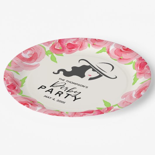 Derby Party Groot Pet en Rozen Papieren Bordje (Gekanteld)