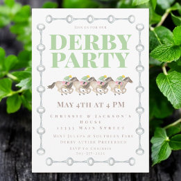 Derby Party Horses Racing Waterverf Kaart
