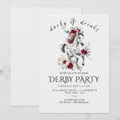 Derby Party Invitation – Floral Horse Head with Ro (Devant / Derrière)