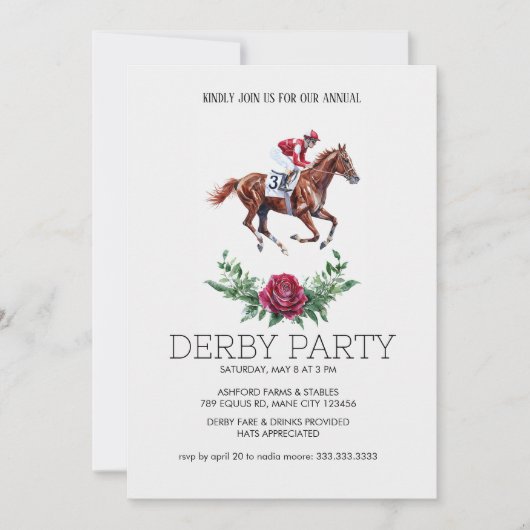 Derby Party Invitation | Horse Racing Elegant Flor Kaart (Voorkant)