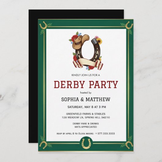 Derby Party Invitation Vintage Equestrian Style (Devant / Derrière)