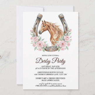 Derby Party Invitation with Horse & Floral Art Kaart