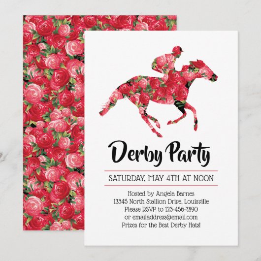 Derby Party Red Roses Racehorse Kaart (Voorkant / Achterkant)