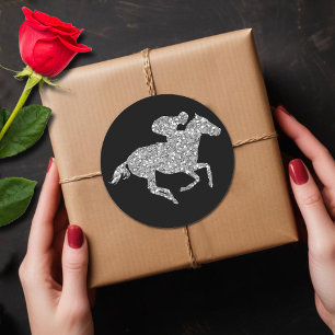 Derby Silver Racehorse op zwart Ronde Sticker