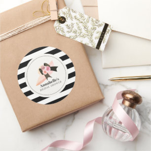 Derby stijl grote roze hoed roos bruidsdouche ronde sticker