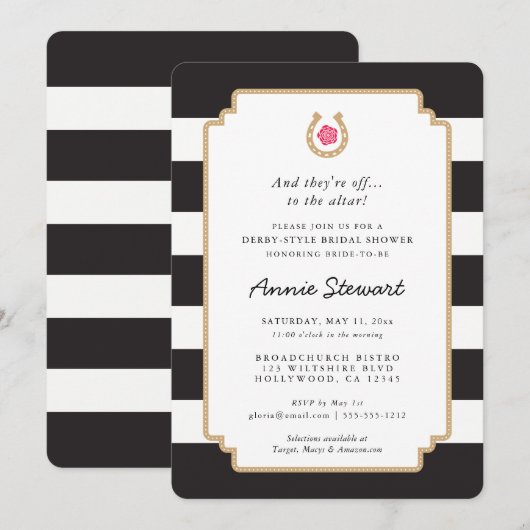 Derby Style Bridal Shower Invitation Hoefijzer Kaart (Voorkant / Achterkant)