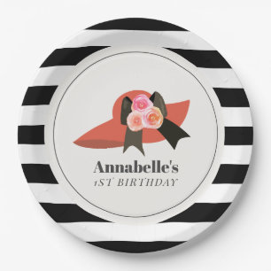 Derby Style Grote Rode Pet Roos 1e Verjaardag Papieren Bordje