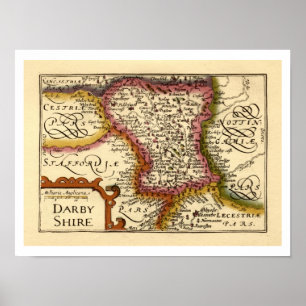 Derbyshire (Darbyshire) County Engeland Antiek kaa Poster