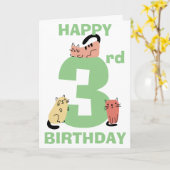 Derde 3e verjaardag Doodle Cats Custom Bericht Kaart (Gele Bloem)