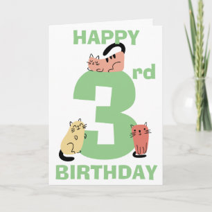 Derde 3e Verjaardag Doodle Katten Aangepast Berich Kaart