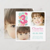 Derde Drie 3e Verjaardag Party Photo Square Kaart (Voorkant / Achterkant)