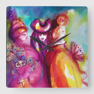 DERDE MASK/Venetiaanse Masquerade Vierkante Klok