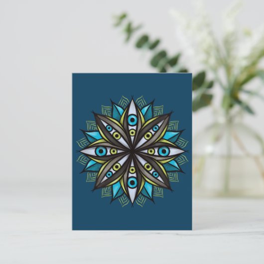 Derde ogen met dubbele Iris Flower Mandala Briefkaart (Staand voorkant)